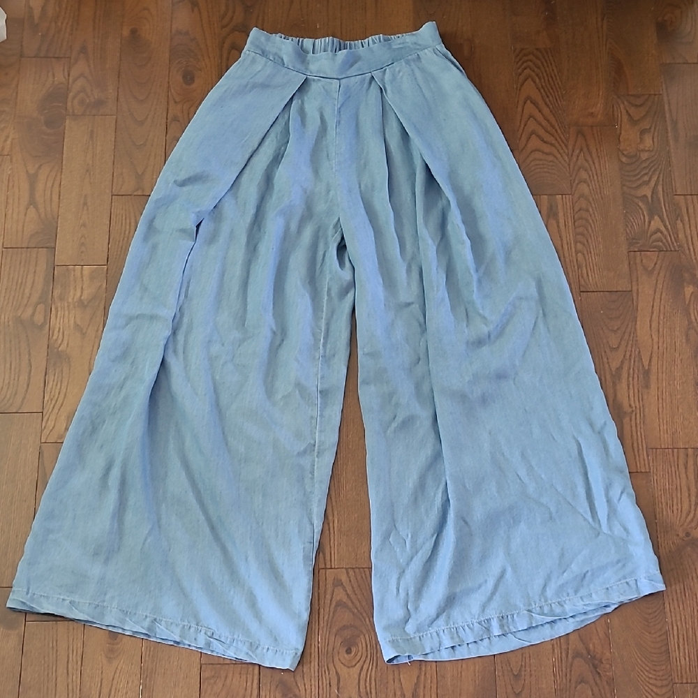 New Hunter & Brown Wide-Leg Tencell Light Blue Pants Size S